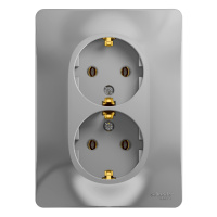 Розетка двойная с заземлением 16А Systeme Electric Glossa, алюминий GSL000324