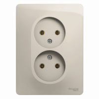 Розетка двойная Systeme Electric Glossa без заземления, 16А, в сборе, МОЛОЧНЫЙ GSL000920