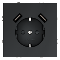 Розетка с заземлением с защитными шторками 16А, с USB, A+A Voltum S70 графит Soft touch пластик (VLS040407)