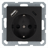 Розетка SCHUKO© с USB A+C с защитными шторками 16A 250V~ 2P+T USB 25W, цвет Антрацит Jasmart G5501USB-25B