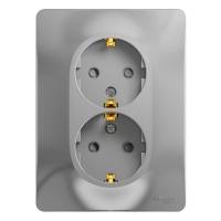 Розетка двойная с заземлением со шторками 16А Systeme Electric Glossa, алюминий GSL000326