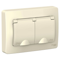 Розетка скрытой установки IP44 двойная с заземляющим контактом и шторками 16A 250В Systeme Electric Blanca BLNRS441122, Молочный