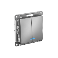 Выключатель 2-клавишный Systeme Electric AtlasDesign с подсветкой, сх.5а, 10АХ, мех., быстрозажим. клем., СТАЛЬ ATN000953S