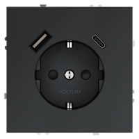Розетка с заземлением с защитными шторками 16А, с USB, A+С Voltum S70 графит Soft touch пластик (VLS040507)