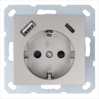 Розетка SCHUKO© с USB A+C с защитными шторками 16A 250V~ 2P+T USB 25CH, цвет шампань Jasmart G5501USB-25CH