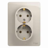 Розетка двойная Systeme Electric Glossa с заземлением без шторок, 16А, в сборе, МОЛОЧНЫЙ GSL000924