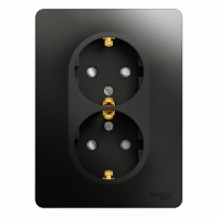 Розетка двойная с заземлением со шторками 16А Systeme Electric Glossa, антрацит GSL000726