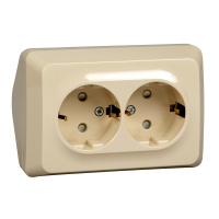 Розетка двойная угловая с заземлением со шторками 16А Systeme Electric Etude, кремовый PA16-108K