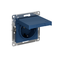 Розетка Systeme Electric AtlasDesign с заземлением со шторками с крышкой,16А,IP20, мех.,быстрозажим. клем., АКВАМАРИН ATN001146S