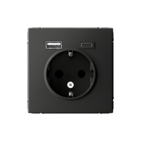 Розетка 16А с заземлением и шторками с 2 USB A+Type-C Systeme Electric ArtGallery, БАЗАЛЬТ  GAL001432
