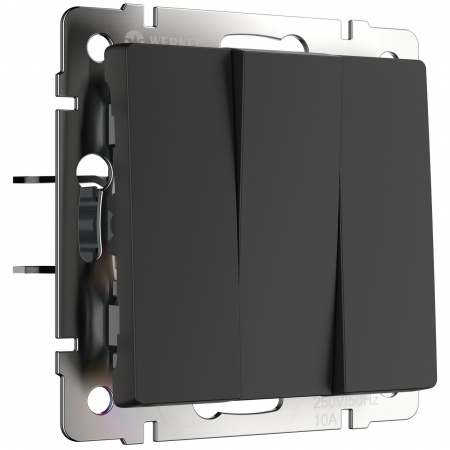 Выключатель трехклавишный черный матовый Werkel Встраиваемые механизмы черные W1130008