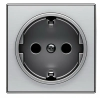 Розетка 220v c/з и шторками нержавеющая сталь ABB Sky Niessen 2CLA818800A1001|2CLA858800A1401