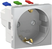 Розетка с заземлением со шторками 16А 250В 2модуля Unica Modular Schneider Electric NU305730 алюминий
