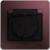 Розетка Systeme Electric Glossa с зазем. со шторками с крышкой,IP44,16А,250В,в сборе,БАКЛАЖАНОВЫЙ GSL001148