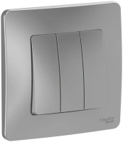 Трехклавишный выключатель скрытой установки 10А 250В Systeme Electric Blanca BLNVS100503, Алюминий