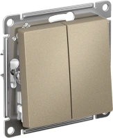 Выключатель 2-клавишный Systeme Electric AtlasDesign, сх.6+6, 10АХ, мех., быстрозажим. клем., ШАМПАНЬ ATN000565S
