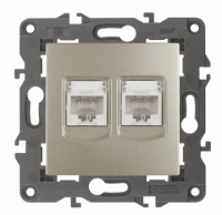 Компьютерная розетка rj45 двойная UTP cat 5e шампань ЭРА Элеганс 14-3108-04
