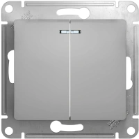 Выключатель 2-клавишный с подсветкой схема 5а 10AX Systeme Electric Glossa, алюминий GSL000353