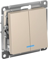 Выключатель 2-клавишный Systeme Electric AtlasDesign с подсветкой, сх.5а, 10АХ, мех., быстрозажим. клем., ПЕСОЧНЫЙ ATN001253S