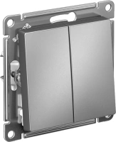 Выключатель 2-клавишный Systeme Electric AtlasDesign, сх.6+6, 10АХ, мех., быстрозажим. клем., СТАЛЬ ATN000965S