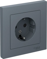 Розетка Systeme Electric AtlasDesign с заземлением со шторками, 16А, в сборе, ГРИФЕЛЬ ATN000744