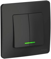 Двухклавишный выключатель скрытой установки с подсветкой 10А 250В Systeme Electric Blanca BLNVS010516, Антрацит