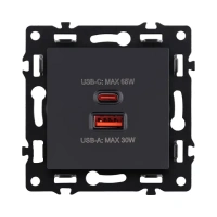 Розетка USB A+C 65W, черный бархат Brionilux серия G (GP024BK)