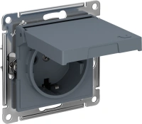 Розетка Systeme Electric AtlasDesign с заземлением со шторками с крышкой,16А,IP20, мех.,быстрозажим. клем., ГРИФЕЛЬ ATN000746S