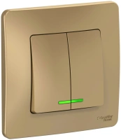 Двухклавишный выключатель скрытой установки с подсветкой 10А 250В Systeme Electric Blanca BLNVS010514, Титан