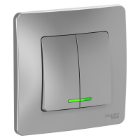 Двухклавишный выключатель скрытой установки с подсветкой 10А 250В Systeme Electric Blanca BLNVS010513, Алюминий