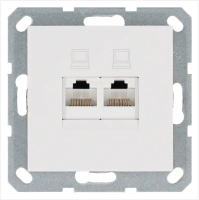 Интернет-розетка RJ45 двойная с накладкой 6 категория, цвет белый глянцевый Jasmart G6108W