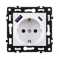 Розетка штепсельная 16A/250 В с USB A+C 20W, белый бархат Brionilux серия G (GP016WH)