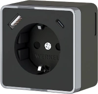 Розетка с заземлением, шторками и USB тип A+C Gallant чёрный хром Werkel Накладные механизмы Gallant черный/хром W5071735