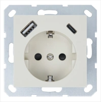 Розетка SCHUKO© с USB A+C с защитными шторками 16A 250V~ 2P+T USB 25W, цвет слоновая кость Jasmart G5501USB-25V