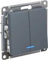 Выключатель 2-клавишный Systeme Electric AtlasDesign с подсветкой, сх.5а, 10АХ, мех., быстрозажим. клем., ГРИФЕЛЬ ATN000753S
