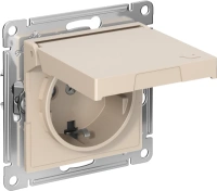 Розетка Systeme Electric AtlasDesign с заземлением со шторками с крышкой,16А,IP20, мех.,быстрозажим. клем., ПЕСОЧНЫЙ ATN001246S