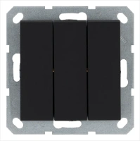 Выключатель трехклавишный 10A 250V~с накладкой, цвет Черный матовый (soft touch) Jasmart G3031PB