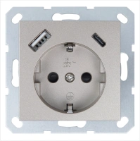 Розетка SCHUKO© с USB A+C с защитными шторками 16A 250V~ 2P+T USB 25CH, цвет шампань Jasmart G5501USB-25CH