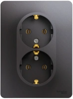 Розетка двойная Systeme Electric Glossa с заземлением без шторок, 16А, в сборе, ГРАФИТ GSL001324
