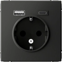 Розетка 16А с заземлением и шторками с 2 USB A+Type-C Systeme Electric ArtGallery, БАЗАЛЬТ  GAL001432