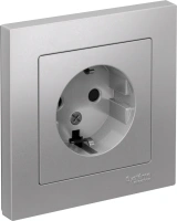 Розетка Systeme Electric AtlasDesign с заземлением со шторками, 16А, в сборе, АЛЮМИНИЙ ATN000344