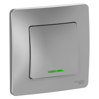 Одноклавишный выключатель скрытой установки с подсветкой 10А 250В (cх.1) Systeme Electric Blanca BLNVS010113, Алюминий