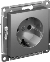 Розетка Systeme Electric AtlasDesign с заземлением со шторками, 16А, механизм, быстрозажим. клем., СТАЛЬ ATN000945S