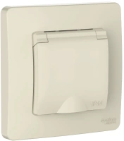 Розетка Systeme Electric Blanca С/У IP44 с заземлением со шторками, с крышкой, 16А, 250В, МОЛОЧНЫЙ BLNRS441112