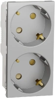 Розетка двойная со шторками и с заземлением Unica Modular Schneider Electric NU306730A алюминий