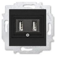 Розетка зарядка usb 2 порта ABB Levit антрацит - дымчатый чёрный 2CHH290040A6063