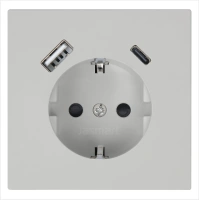 Розетка SCHUKO© с USB A+C с защитными шторками 16A 250V~ 2P+T USB 25W, цвет матовый Тауп (soft touch) Jasmart FD5501USB-25PTM