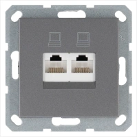 Интернет-розетка RJ45 двойная с накладкой 6 категория, цвет Алюминий Jasmart G6108S