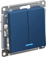 Выключатель 2-клавишный Systeme Electric AtlasDesign с подсветкой, сх.5а, 10АХ, мех., быстрозажим. клем., АКВАМАРИН ATN001153S
