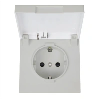 Розетка SCHUKO© с крышкой и защитными шторками 16A 250V~ 2P+T, цвет матовый Тауп (soft touch) Jasmart FD5505PTM